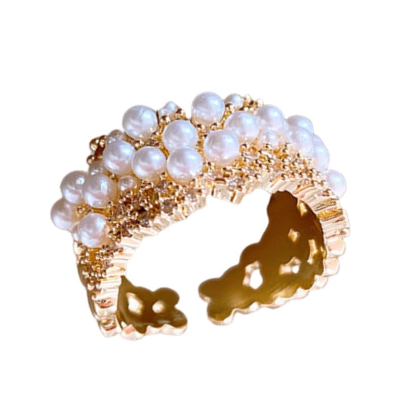 fizzoqi Bubble Pearl Zircon Thick Ring | Shiny Texture Adjustable Finger Jewelry-picture-20