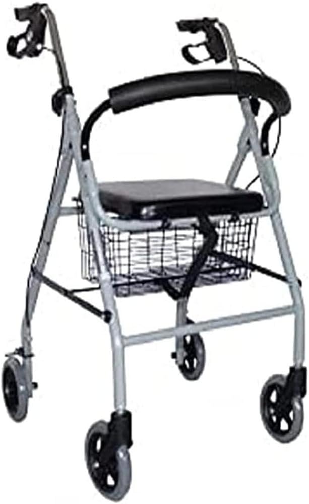 Days Tri Wheel Folding Walker withLoop and Lockable Brakes, Mobility Aid, Easy to Manoeuvre & Height Adjustable, For Eldery and Disabled Users, Chrome Plated
