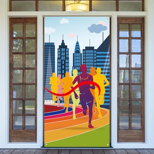 Boston Marathon Door Cover Run Banner Cross Country Decor Boston Marathon Running Decorations for Home Party