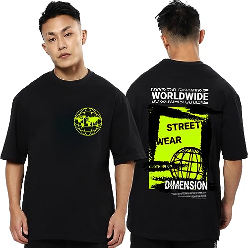 Image of fanideaz Mens Oversized Printed Half Sleeve Branded Cotton T-Shirt for Mens || Back Printed t Shirts for Men || Oversized t Shirts for Men