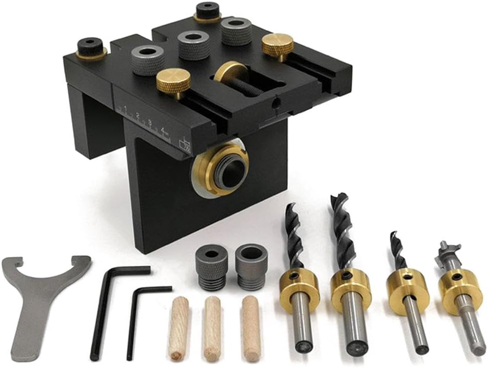 TopHomer 3 in 1 Dowel Jig Drill Kit Adjustable Drilling Guide 4 Sizes Drill Bits - 6mm, 8mm, 10mm, 15mm, for Home Repairs, Improvement Projects, Woodworking Enthusiasts