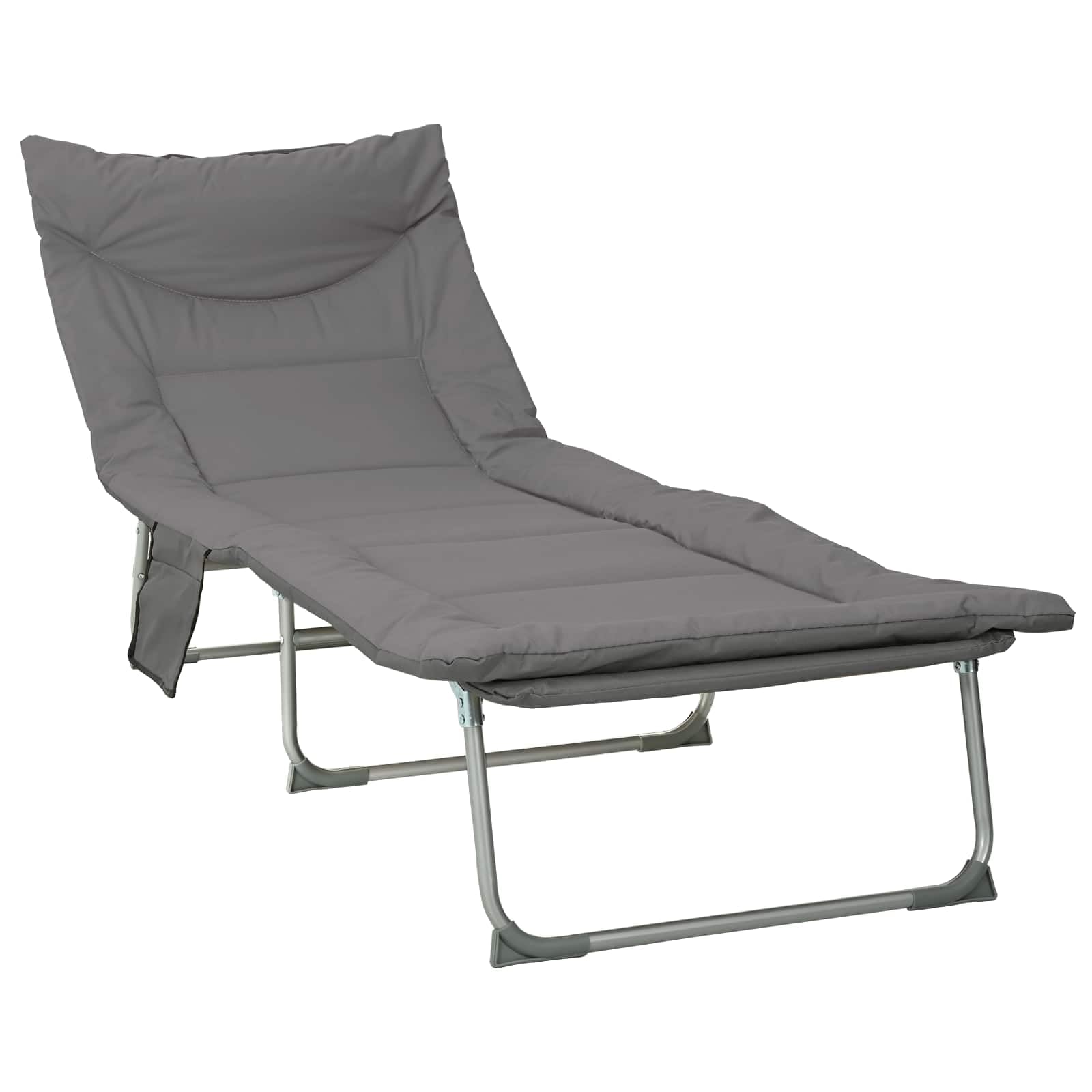 Genérico - Hamaca plegable de acero resistente con cojín (2 unidades), color gris | Poliéster Oxford, Respaldo de 5 posiciones, Bolsillo lateral, Pies antideslizantes, Plegable