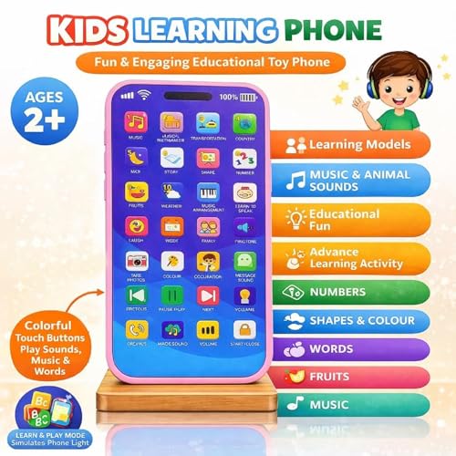 Image of Kids Phone - Rechargeable Toy for Kids with 24 Learning Modes, Talking Dummy Mobile for Boys & Girls Age 2-12, Educational Phone Math, Words, Animals & More, Birthday Gift, Hindi & English Version