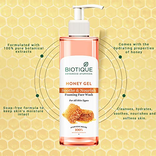 Image of Biotique Honey Gel Soothe & Nourish Foaming Face wash | Soap Free Formula | Reduce Dryness | 100% Botanical Extracts | Suitable for All Skin Types | 200ml