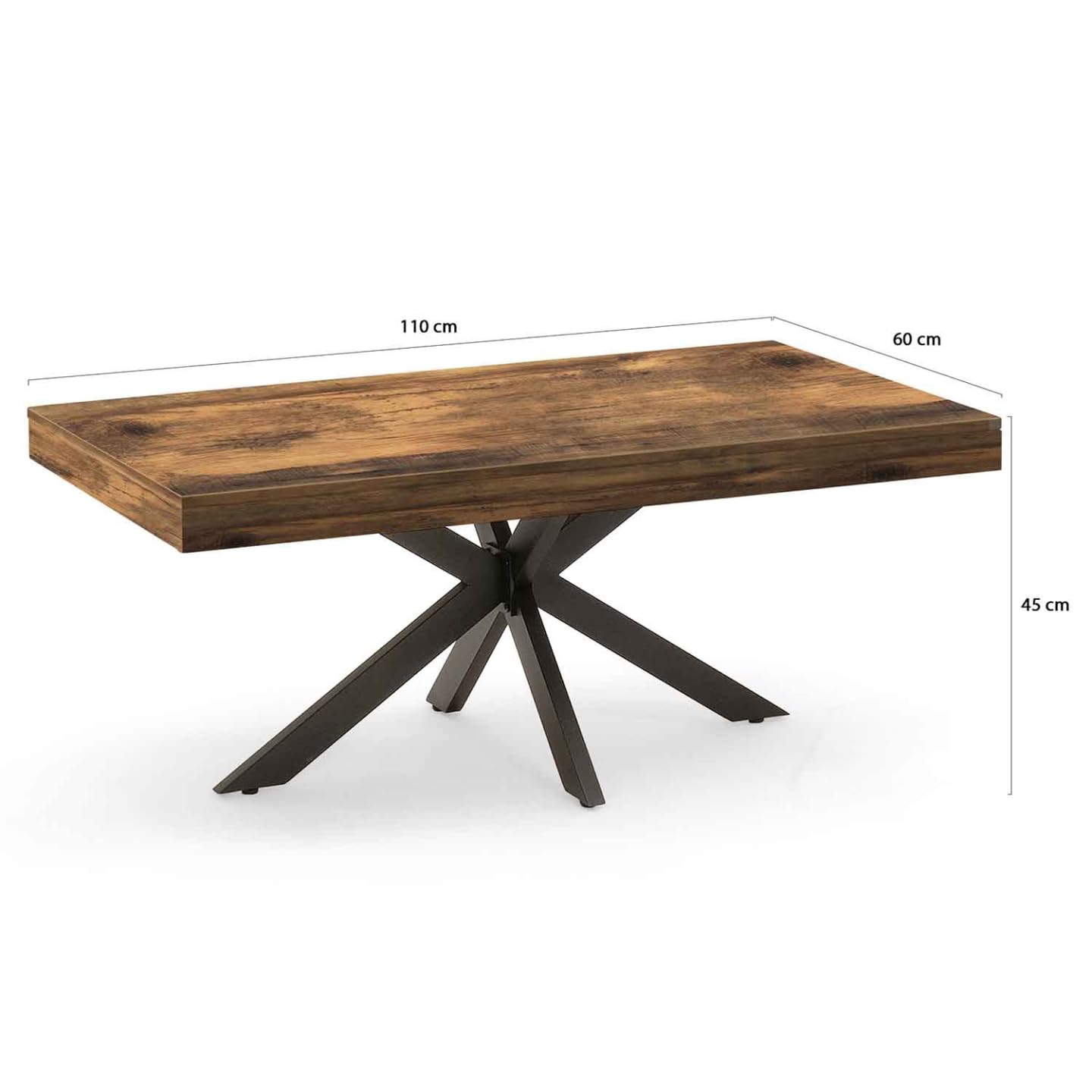 IDMarket - Mesa de centro rectangular Alix de 110 cm con pie de araña, madera oscura, color negro envejecido