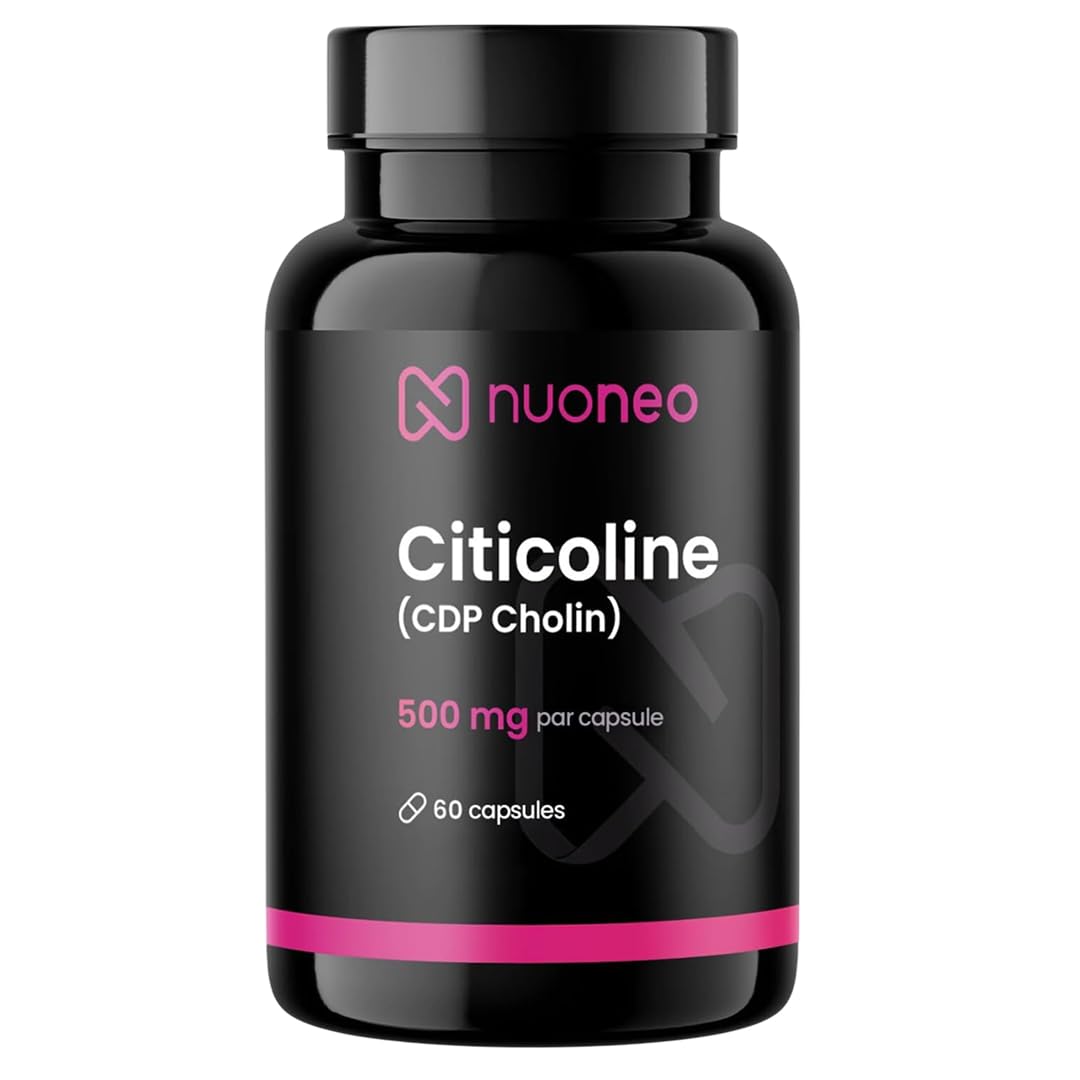 Citicoline CDP-choline 60 gélules de 500mg, haute biodisponibilité, pas d'additifs, 500 mg complets de citicolin/CDP Cholin par gélule de nuoneo