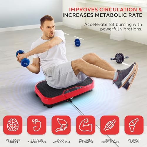 Image of Hurtle Fitness Vibration Platform Machine - Home Gym Whole Body Shaker Exercise Machine Workout Trainer Fast Weight Loss w /Resistance Bands Easy Carry Wheel Remote Adjustable Speed