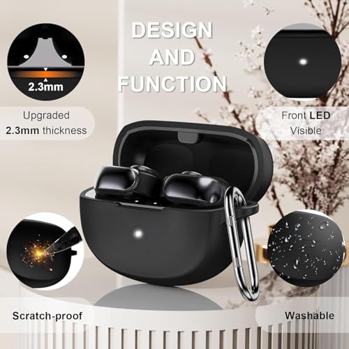 Image of Silicone Cover Compatible with Bose Ultra Open Earbuds Case Cover, Compatible with Bose Earbuds case Cover, Shockproof Protective Pouch - Black