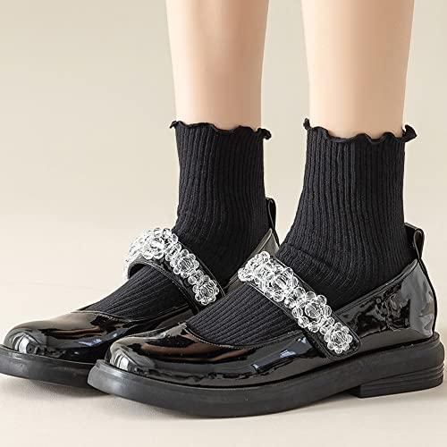 Image of Mcool Mary Womens Ruffle Socks, Cute Ankle Winter Warm Knit Cotton Frilly Sock 6 Pack