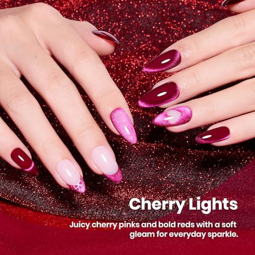 Image of Beetles Pink Cat Eye Gel Nail Polish - 15ML Gel Polish Glitter Pink Cat Eye Magnetic Soak Off UV Cherry Shimmer Nail Art Design Manicure Gift for Women