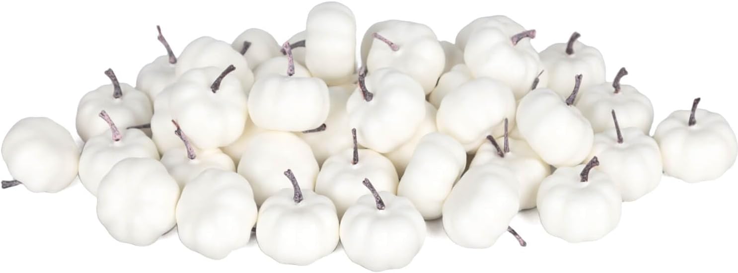 vensovo 40 Pcs Mini Artificial White Pumpkins, Plastic Foam Small Craft Pumpkins with Gold Line for Halloween, Fall, Thanksgiving Decor, DIY Decoration for Home, Table, Wreath, Wedding Party