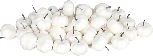 vensovo 40 mini calabazas artificiales para decorar, pequeñas calabazas blancas artificiales realistas con decoración de línea dorada calabazas para