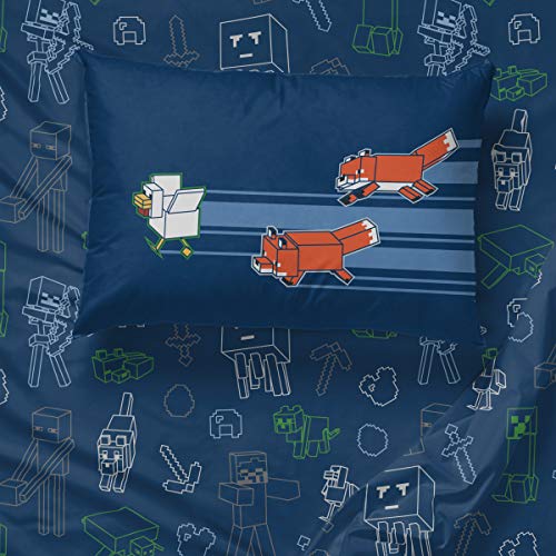 Image of Jay Franco Minecraft 5 Piece Twin Bedding Set - Includes Reversible Comforter, Sheets and Pillowcases - Features Creeper, Ghost, Zombie and Enderman | Zombie Enderman, Bed in a Bag, Comforter Sheets Sham Pillowcase, Official Product, Microfiber, Machine Washable, Boys Gift