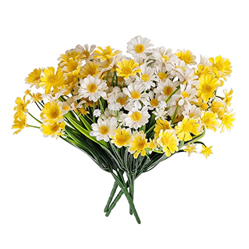LERANXIN Fleurs Artificielles, 4 Pièces Marguerites Artificielles, 32cm Marguerite en Plastique, Décoration pour Quotidienne, Anniversaires, Festivals, Mariages (2 Jaunes et 2 Blanches)