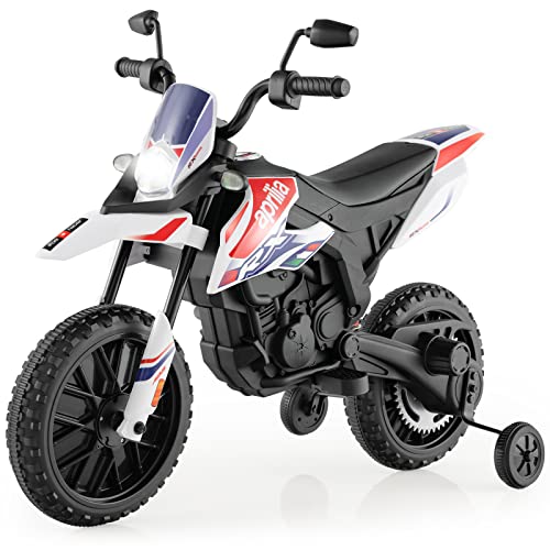 COSTWAY Aprilia Elektro Motorrad Kinder, 12V Kindermotorrad mit Stützrädern & Musik & Scheinwerfer, 5,5-6 km/h, geeignet für Kinder von 3 bis 8 Jahren (Weiß)
