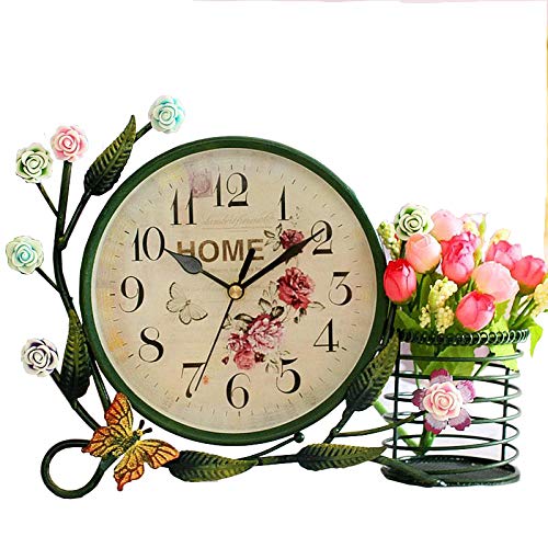 S.W.H European Garden Style Mute Table Reloj Digital Sala de Estar Dormitorio Reloj Decorativo con Soporte Ornamentos de Hierro Forjado creativos