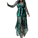 VERWIN Creux-Parole Longueur Lacets Asymetrique Maxi Dress Femmes Robe en Dentelle Sexy Robe de Soiree Vert M