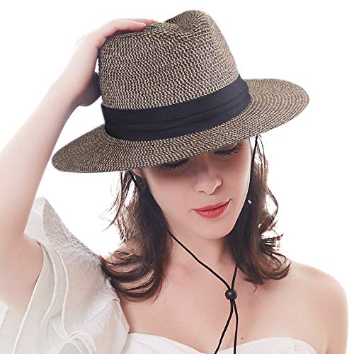 FURTALK Panama Hat Sun Hats for Women Men Wide Brim Fedora Straw Beach Hat UV UPF 50 - //coolthings.us