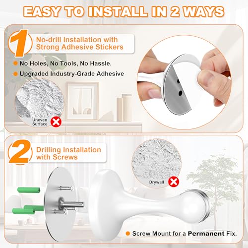 Image of Crosize Magnetic Door Stoppers 4 Pack, Stainless Steel Door Stops for Wall and Floor Mounting, Door Holder Keep Door Open, No Drilling Door Stop with Adhesive Tapes, White