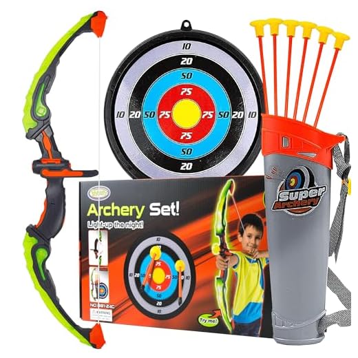 Toysery Bow and Arrow for Kids with LED Flash Lights - Archery Set with 6 Suction Cups Arrows, Target, and Quiver, Practice Outdoor Toys Archery Set for Children Above 6 Years Old (Green)