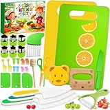 SaiXuan Set de Cocina Infantil Montessori 31 Piezas con Cuchillos Seguros, Tablas de Cortar, Cortadores de Frutas y Moldes para Galletas, Utensilios Educativos y Creativos para Niños de 3 a 7 Años
