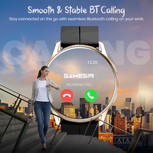 Image of GameSir Active 2 Smartwatch for Men & Women, 1.39 inch HD Round Display, Bluetooth Calling, Heart Rate & SPO₂, 100+ Sports Modes, IP67, Long Battery Life for Android & iOS (Magnetic Black Gold Dial)
