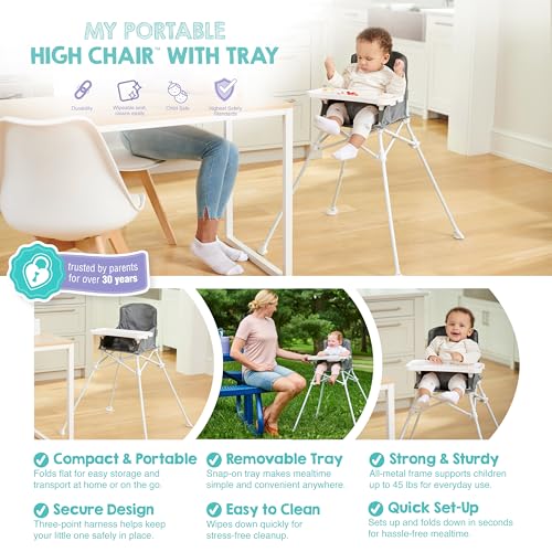 Image of Regalo My Portable High Chair, Foldable High Chair for Babies & Toddlers, Indoor /Outdoor Baby Chair, Travel High Chair with Tray & Cup Holder, Gray