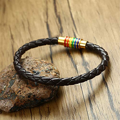 Image of Leather Braided LGBT Rainbow Bangle Bracelet - Gay & Lesbian Pride
