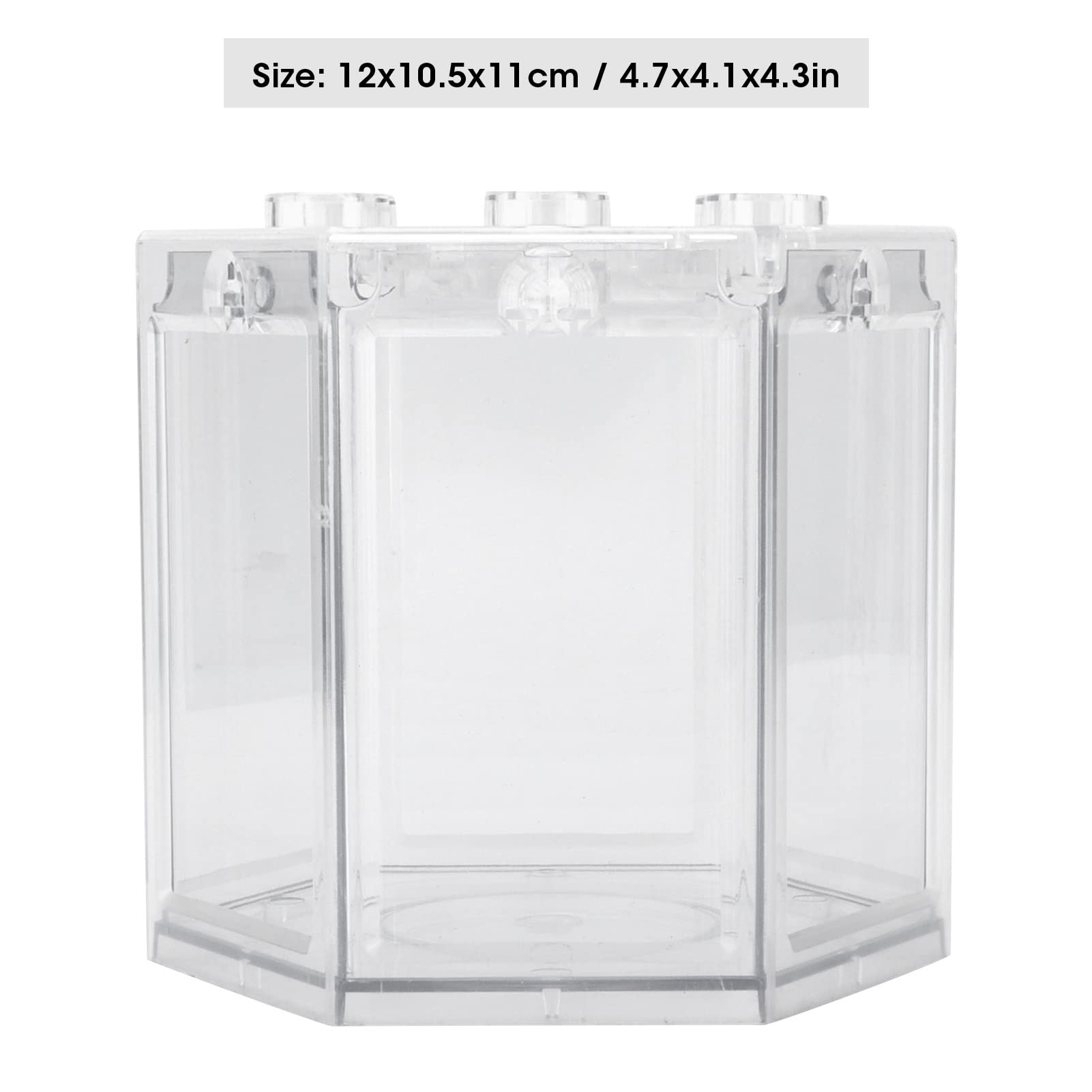 Mały Akwarium 12 x 10,5 x 11 cm - Plastikowy, Przezroczysty Sześciokąt do Układania w Stosy dla Ryb, Wewnętrzny Zbiornik Super Odporny na Upadki