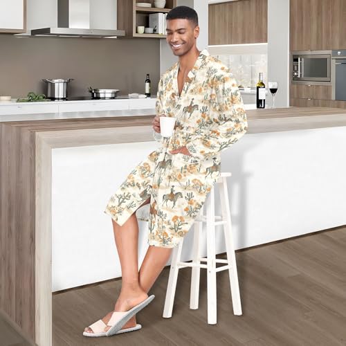 STAYTOP Western Desert Cowboy Men's Nightshirt,Soft Kimono Bathrobe Men Long Sleeve Mens Sleepwear4
