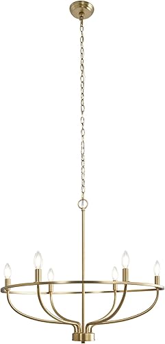 Miniatura 8 de FookChak Candelabro dorado de 6 luces, luminaria dorada cepillada para mesa de comedor, candelabro de latón estilo vela para dormitorio, pasillo,