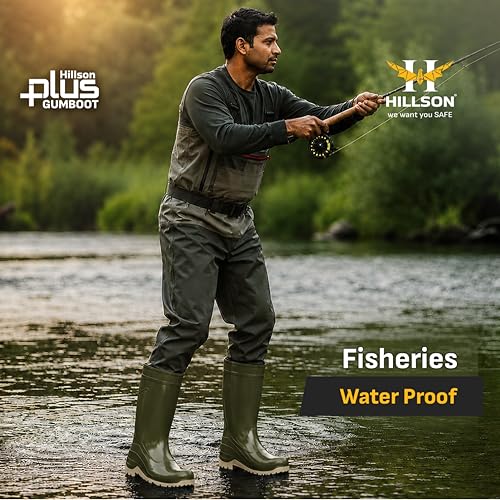 Image of Hillson Plus HP02 Gumboot | 100% Waterproof, Dual Density Sole, Anti-Skid Rainboot | Ideal For Monsoons, Fisheries, Farming, Paddy Fields, Food Industry | Size 08 UK /INDIA