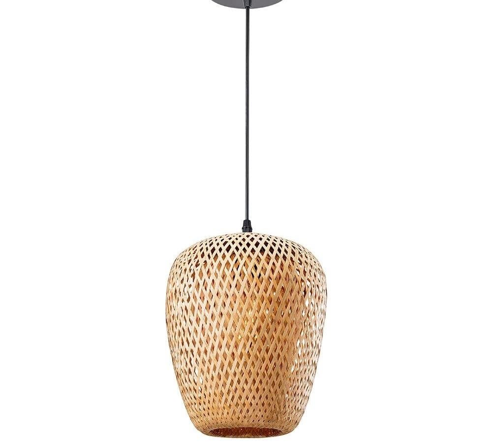 Abat-jour en osier et bambou naturel pour luminaire suspendu