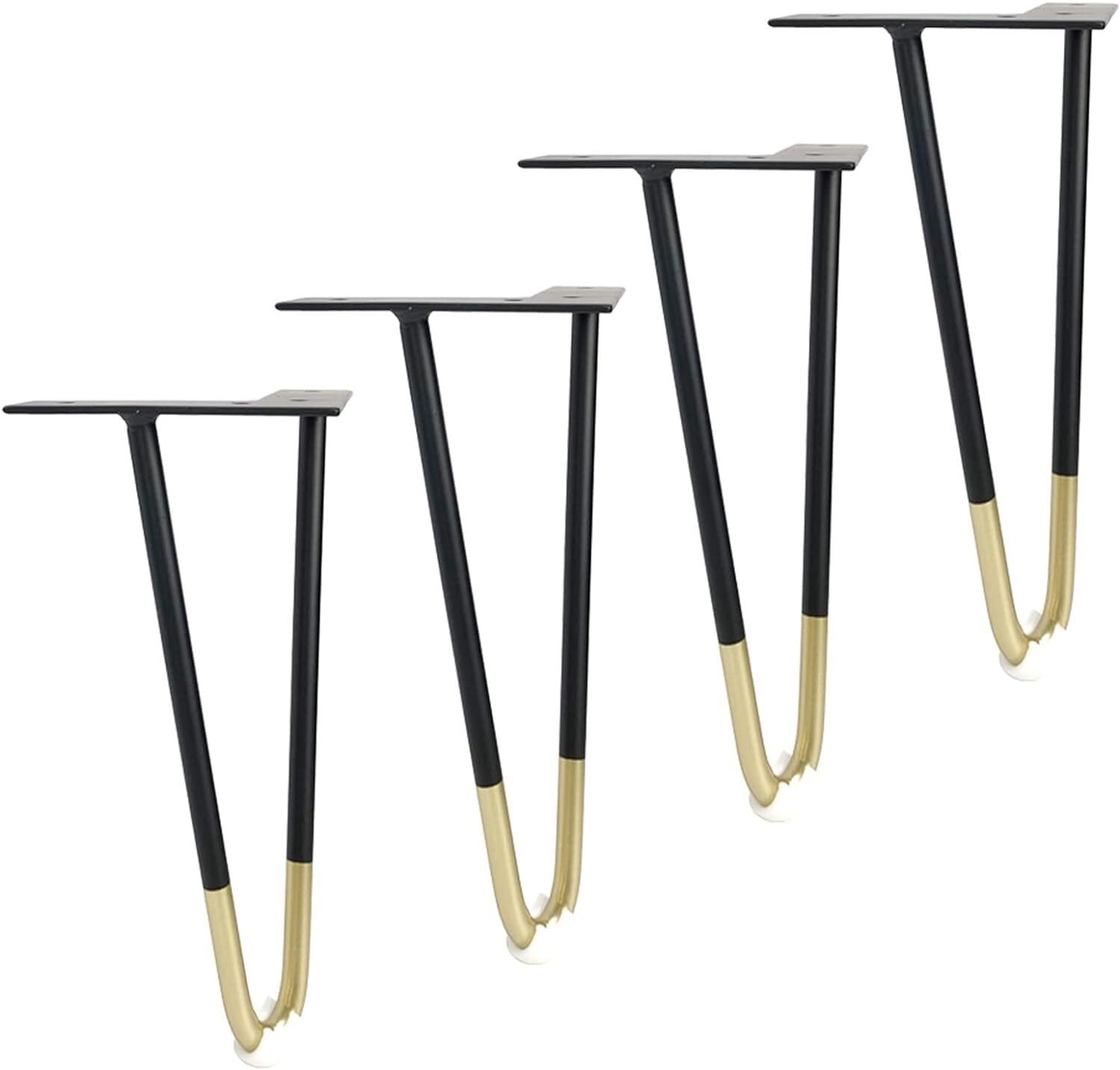 Rhllvj One Color 4 X Metal Furniture Feet Hairpin Table Feet Double Bar Hairpin Table Feet With Screws Floor Protector Black With Gold (25 Cm / 9.8 Cm)(18Cm/7.1In)