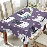 ALAZA Romanti Rectangle Tablecloth Magic White Cat Purple Table Cloth 60 x 108 Inch Vinyl Fabric Picnic Table Cover for Outdoor Camping Desk Cover Party Decor