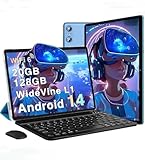 10 Inch Android 14 Tablet 20GB RAM+128GB ROM+1TB Expand, 2025 Android Tablets with Keyboard & Mouse, HD 1280 x 800 IPS Touchscreen, 6000mAh, Bluetooth 5.0, WiFi 6, Widevine L1, Split Screen -Blue