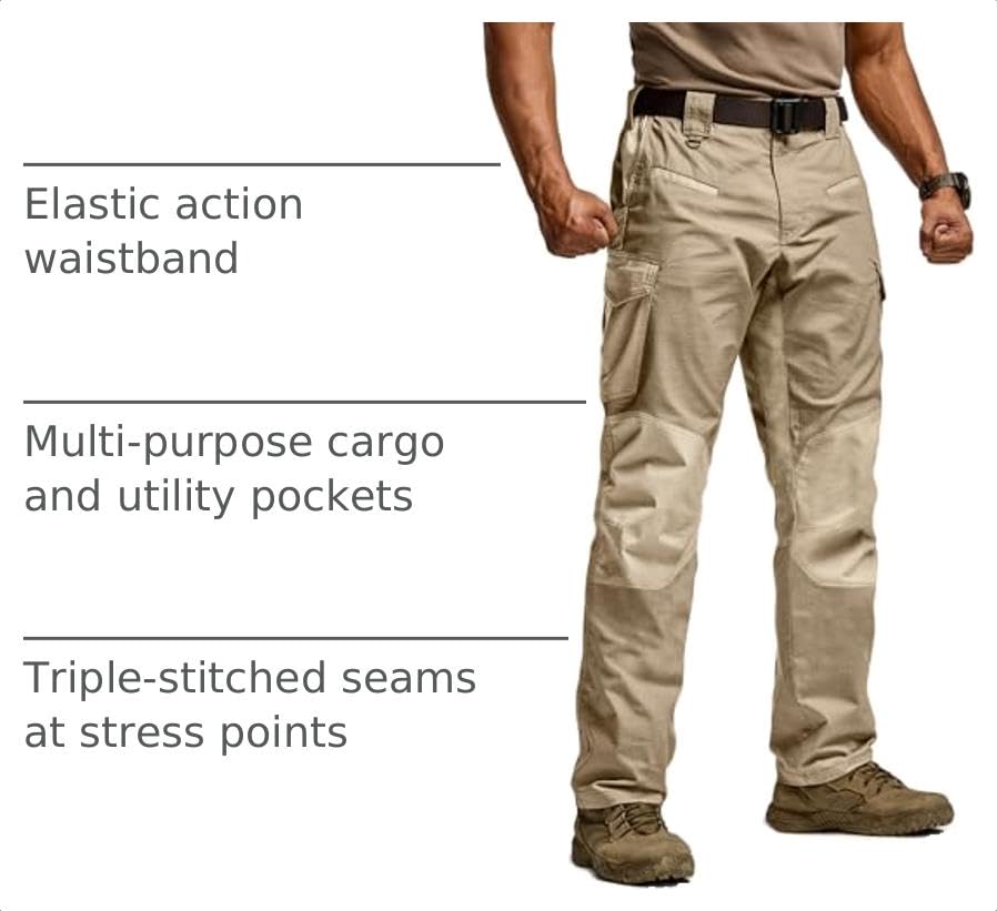 Image of CQR Men's Flex Ripstop Tactical Pants, Water Resistant Stretch Cargo Pants, Lightweight EDC Hiking Work Pants
