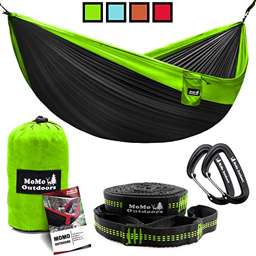 Lightweight Double Camping Hammock – Adjustable Tree Straps & Ultralight Carabiners Included – Two Person Best Portable Parachute Nylon Hammocks for Hiking, Backpacking, Travel & Backyard – Easy Setup