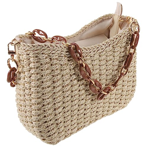 FRCOLOR Woven Beach Tote Bag for Women Portable Straw Handbag with Sturdy Structure for Daily Shopping Outdoor Picnics and Beach Parties Lightweight and Durable Summer - Main Image