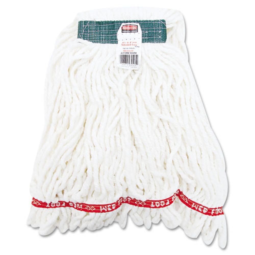Rubbermaid Commercial Web Foot Shrinkless Wet Mop, Medium, 1-Inch Green Headband, White (FGA21206WH00)