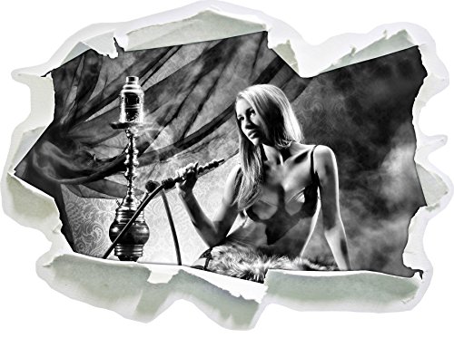 Stil.Zeit Monocrome, Schöne Frau mit Shisha Papier im 3D-Look, Wand- oder Türaufkleber Format: 92x62cm, Wandsticker…
