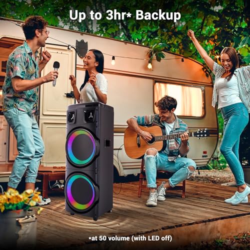 Image of ZEBRONICS Buddy 400 Portable Party DJ Speaker with 220 Watts, Supports Bluetooth, USB, AUX, mSD, TWS, Voice Changing Wireless MIC, Karaoke Function, Up to 3h Backup, RGB LED Lights