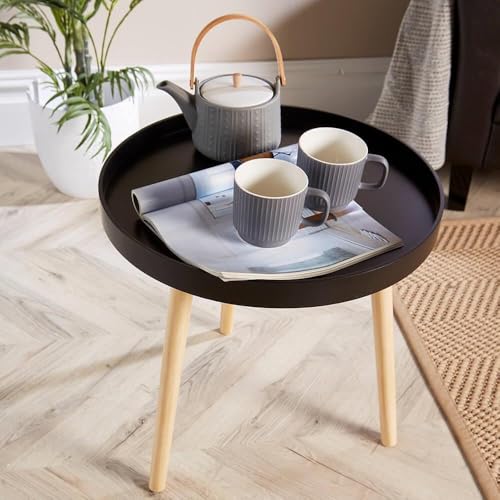 Image of Small Round Coffee Table, Modern Side Table with 3 Stable Legs, Multifunctional Sofa Side Table for Balcony Office (Black)