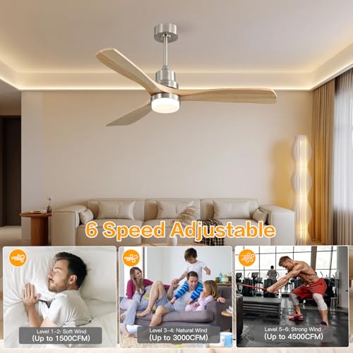 Image of Sofucor Smart Ceiling Fan, 52 inch Low Profile Ceiling Fans with Lights and Remote, Compatible with Alexa /Google /App, 3-Color Light 6-Speed DC Motor Reversible Timer for Bedroom Living Room Patio Outdoor