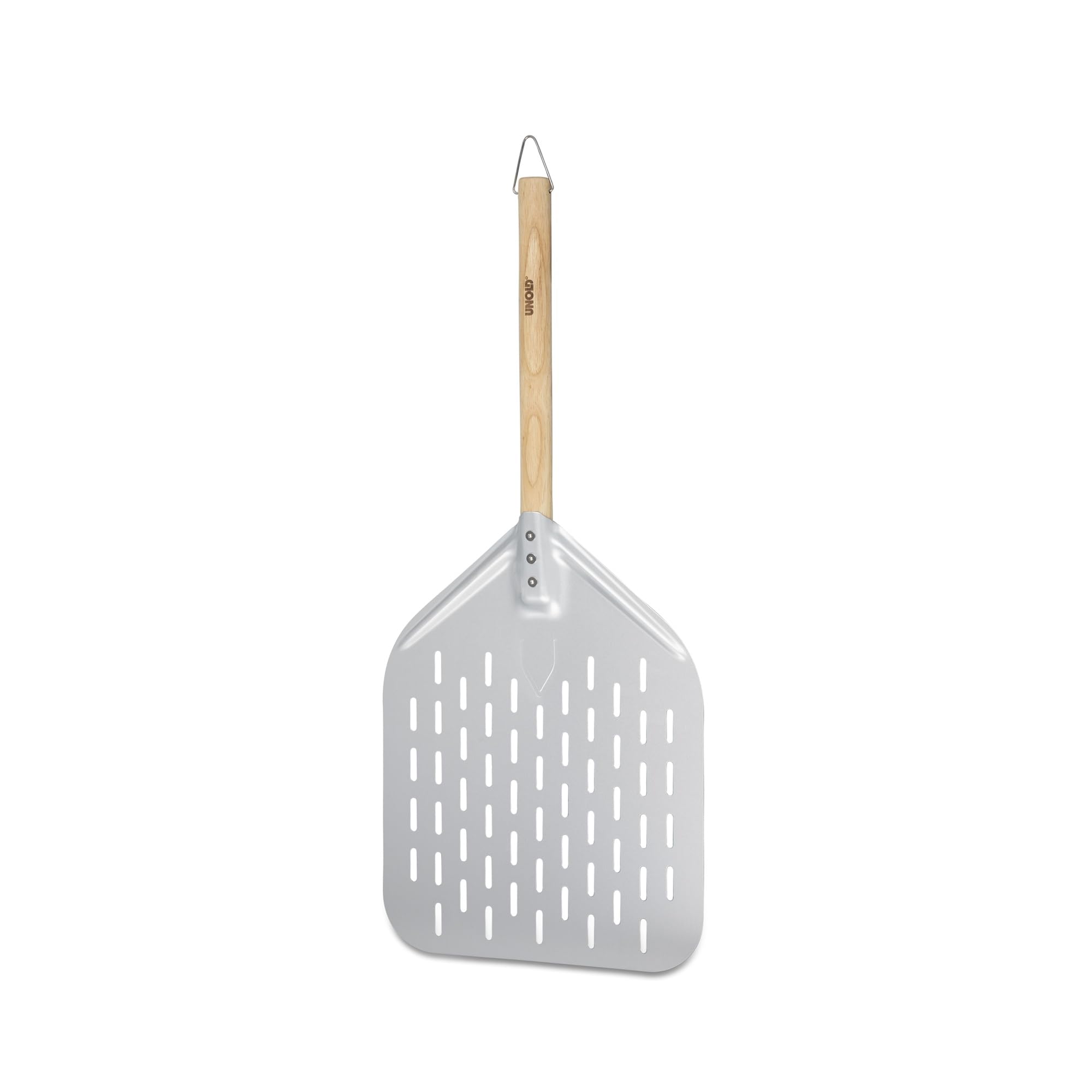 Unold Pizzaschieber - Perforierte Aluminium-Schaufel mit Buchenholz-Griff | Profi-Pizzaschaufel für knusprigen Boden & einfaches Handling - Grifflänge 35cm, Schaufelgröße 40 x 30cm