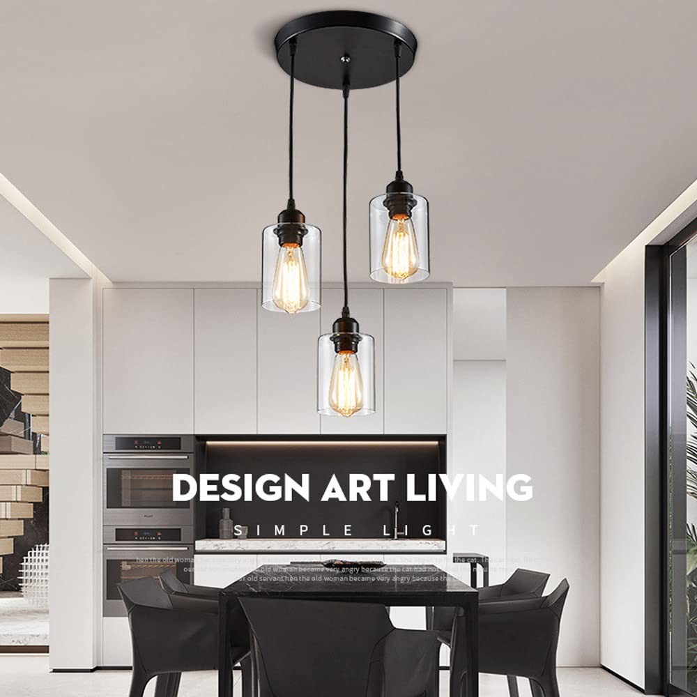 Retro 3 światła oświetlenie wisiorka, Podstawa Loft Loft Loft przemysłowe wyposażenie lamp wiszących, z szklanym matowym czarnym żyrandolą, do kuchni, wiejskiej restauracji kawiarni