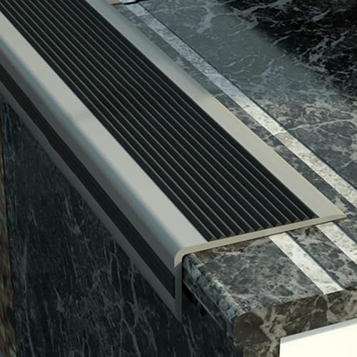 Brfveob 階段段鼻エッジトリムゴム滑り止め踏板階段プロテクターL字型PVCコーナー屋内屋外タイル用階段ストリップ木製金属階段建物 自己粘着性階段滑り止めストリップ (ブラック,5個)