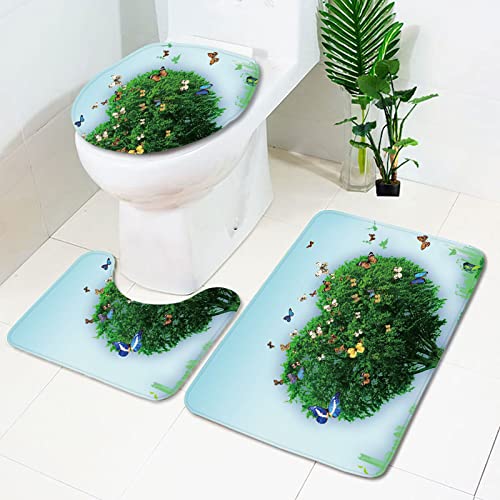 Badematten Set 3 teilig,Toilettenmatte Set,3er Badgarnitur Badezimmer Matte Set Dusch Bade Matte Vorleger Teppich 3D…