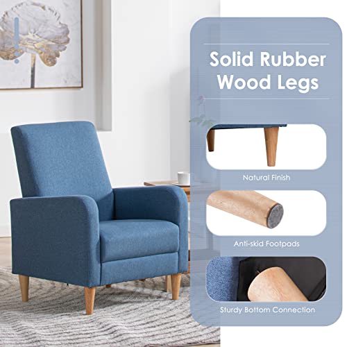 Image of COLAMY Mid-Century Modern Accent Chairs Set of 2, Fabric Upholstered Living Room Chairs with Back Pillow & Solid Wood Legs, Comfy Armchair for Living Room, Bedroom, Single Sofa, Blue