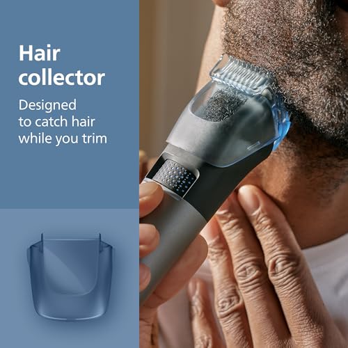 Trymer do brody Philips z serii 7000 – samoostrzące się metalowe ostrza, 40 ustawień, technologia BeardSense, zbiornik na włosy, 100% wodoodporności, szeroki trymer, model BT7670/15